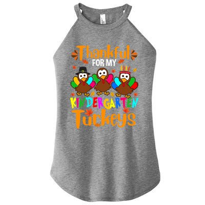 Funny Cute Thankful For My Kindergarten Turkeys Thanksgiving Teacher Women's Perfect Tri Rocker Tank