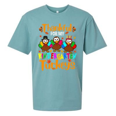 Funny Cute Thankful For My Kindergarten Turkeys Thanksgiving Teacher Sueded Cloud Jersey T-Shirt