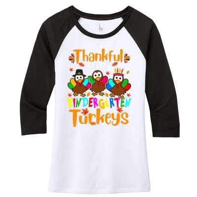 Funny Cute Thankful For My Kindergarten Turkeys Thanksgiving Teacher Women's Tri-Blend 3/4-Sleeve Raglan Shirt