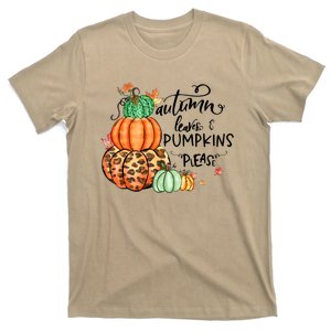 Funny Cute Thanksgiving Autumn Leaves And Pumpkins Please Fall Lover T-Shirt