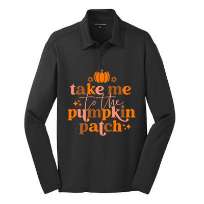 Funny Cute Take Me To The Pumpkin Patch Autumn Fall Thanksgiving Retro Silk Touch Performance Long Sleeve Polo