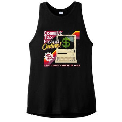 Funny Commit Tax Fraud Online! Distressed Retro Video Game Box Art Ladies PosiCharge Tri-Blend Wicking Tank