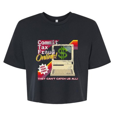 Funny Commit Tax Fraud Online! Distressed Retro Video Game Box Art Bella+Canvas Jersey Crop Tee