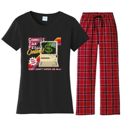 Funny Commit Tax Fraud Online! Distressed Retro Video Game Box Art Women's Flannel Pajama Set