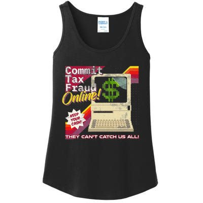 Funny Commit Tax Fraud Online! Distressed Retro Video Game Box Art Ladies Essential Tank