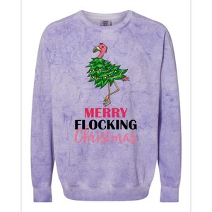 Flamingo Christmas Tree Merry Flocking Christmas Funny Pun Gift Colorblast Crewneck Sweatshirt