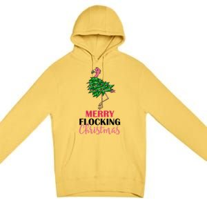 Flamingo Christmas Tree Merry Flocking Christmas Funny Pun Gift Premium Pullover Hoodie