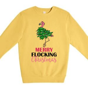 Flamingo Christmas Tree Merry Flocking Christmas Funny Pun Gift Premium Crewneck Sweatshirt