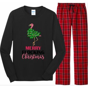 Flamingo Christmas Tree Merry Flocking Christmas Funny Pun Gift Long Sleeve Pajama Set