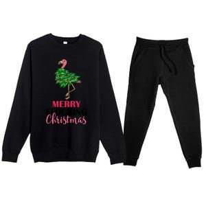 Flamingo Christmas Tree Merry Flocking Christmas Funny Pun Gift Premium Crewneck Sweatsuit Set