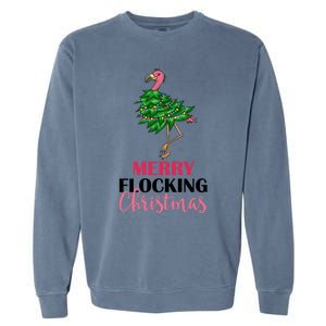 Flamingo Christmas Tree Merry Flocking Christmas Funny Pun Gift Garment-Dyed Sweatshirt