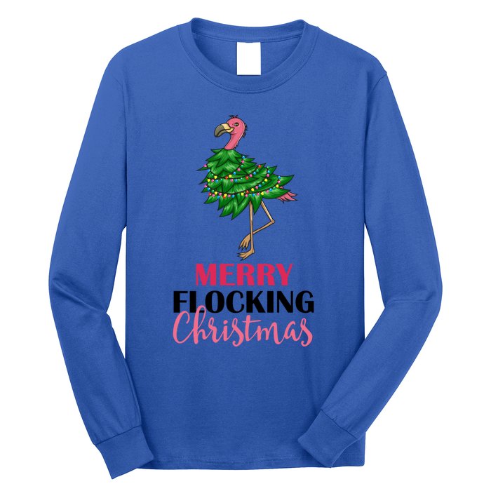 Flamingo Christmas Tree Merry Flocking Christmas Funny Pun Gift Long Sleeve Shirt