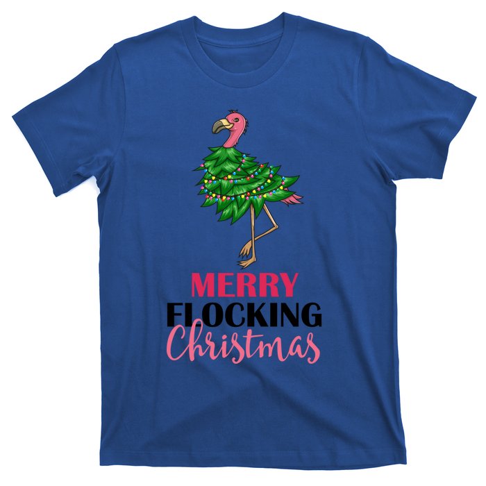 Flamingo Christmas Tree Merry Flocking Christmas Funny Pun Gift T-Shirt