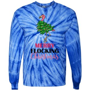 Flamingo Christmas Tree Merry Flocking Christmas Funny Pun Gift Tie-Dye Long Sleeve Shirt