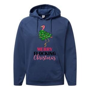 Flamingo Christmas Tree Merry Flocking Christmas Funny Pun Gift Performance Fleece Hoodie