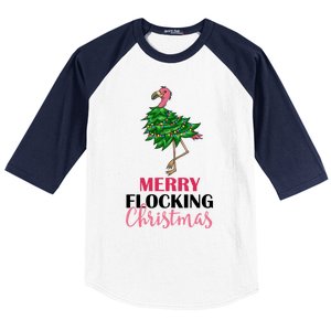 Flamingo Christmas Tree Merry Flocking Christmas Funny Pun Gift Baseball Sleeve Shirt