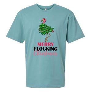 Flamingo Christmas Tree Merry Flocking Christmas Funny Pun Gift Sueded Cloud Jersey T-Shirt