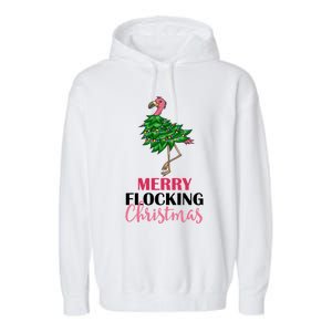 Flamingo Christmas Tree Merry Flocking Christmas Funny Pun Gift Garment-Dyed Fleece Hoodie