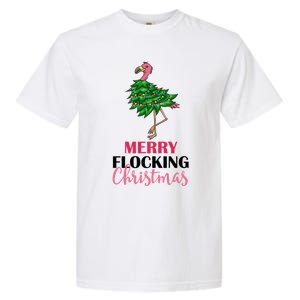 Flamingo Christmas Tree Merry Flocking Christmas Funny Pun Gift Garment-Dyed Heavyweight T-Shirt