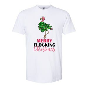 Flamingo Christmas Tree Merry Flocking Christmas Funny Pun Gift Softstyle CVC T-Shirt