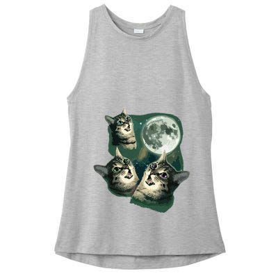 Funny Cat Three Cat Moon 3 Wolfs Cute Kitten Graphic Ladies PosiCharge Tri-Blend Wicking Tank