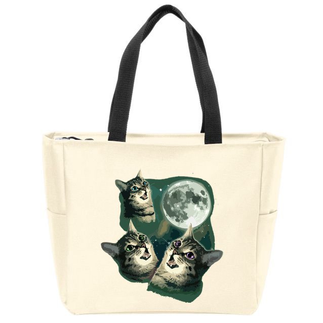Funny Cat Three Cat Moon 3 Wolfs Cute Kitten Graphic Zip Tote Bag