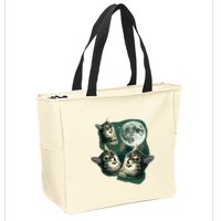 Funny Cat Three Cat Moon 3 Wolfs Cute Kitten Graphic Zip Tote Bag