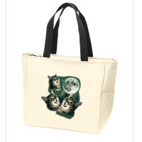 Funny Cat Three Cat Moon 3 Wolfs Cute Kitten Graphic Zip Tote Bag