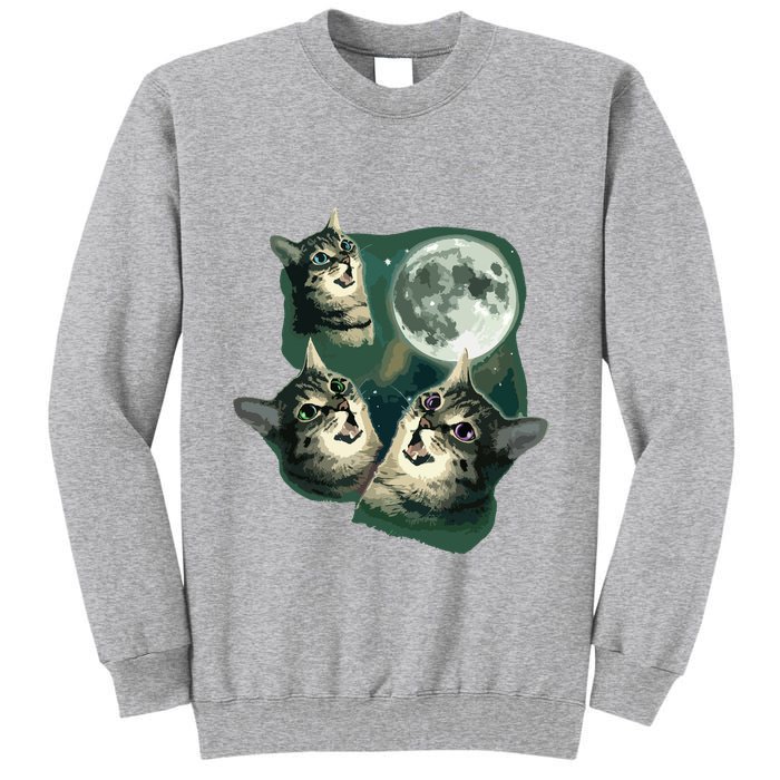 Funny Cat Three Cat Moon 3 Wolfs Cute Kitten Graphic Tall Sweatshirt