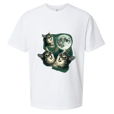 Funny Cat Three Cat Moon 3 Wolfs Cute Kitten Graphic Sueded Cloud Jersey T-Shirt