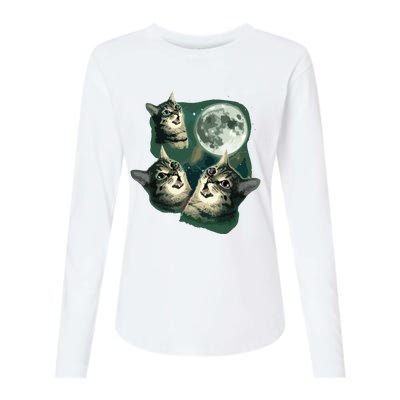 Funny Cat Three Cat Moon 3 Wolfs Cute Kitten Graphic Womens Cotton Relaxed Long Sleeve T-Shirt