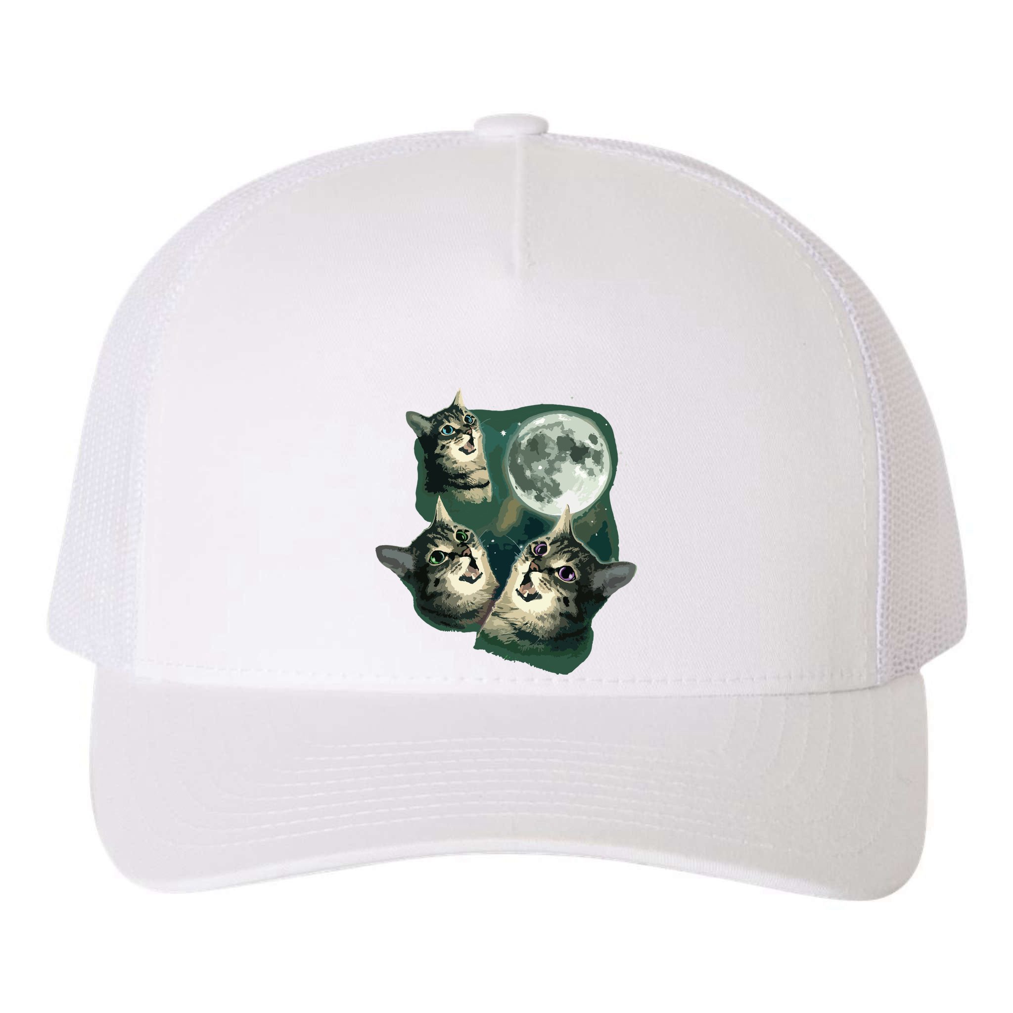 Funny Cat Three Cat Moon 3 Wolfs Cute Kitten Graphic Yupoong Adult 5-Panel Trucker Hat