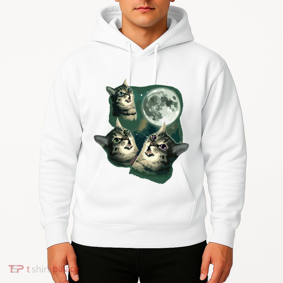 Funny Cat Three Cat Moon 3 Wolfs Cute Kitten Graphic Hoodie