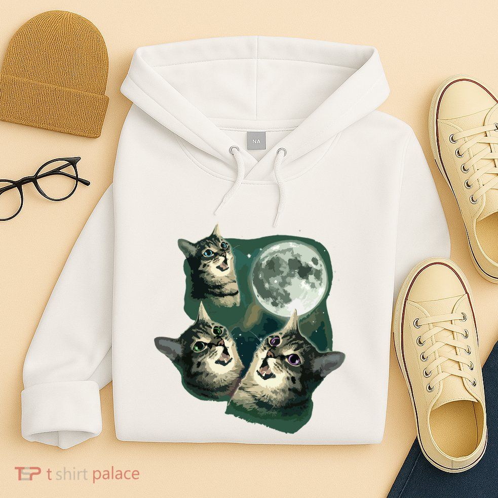 Funny Cat Three Cat Moon 3 Wolfs Cute Kitten Graphic Hoodie