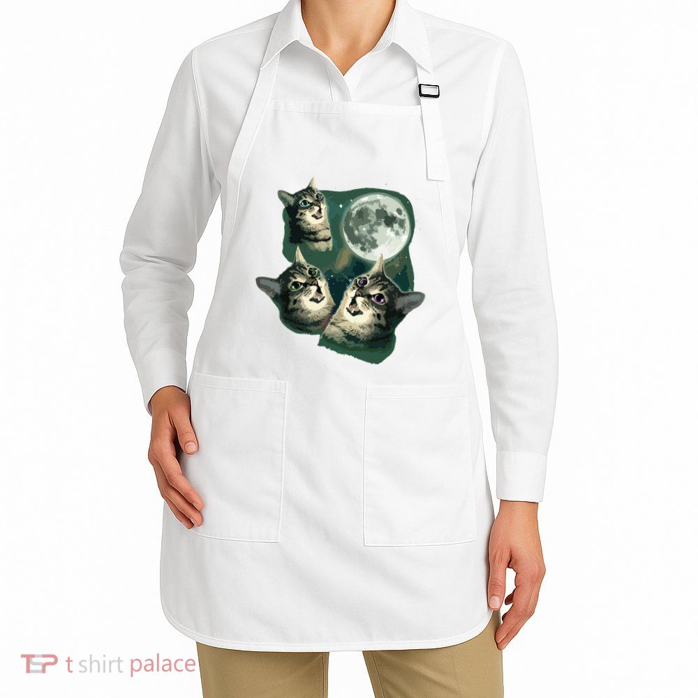 Funny Cat Three Cat Moon 3 Wolfs Cute Kitten Graphic Apron