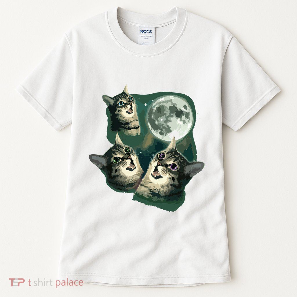 Funny Cat Three Cat Moon 3 Wolfs Cute Kitten Graphic Tall T-Shirt