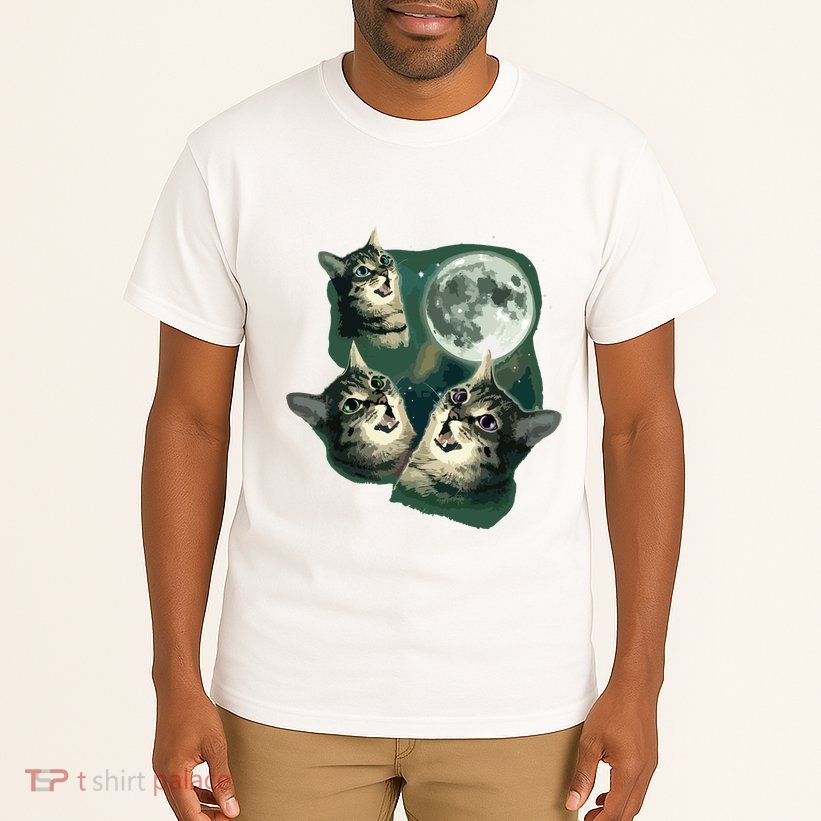 Funny Cat Three Cat Moon 3 Wolfs Cute Kitten Graphic Tall T-Shirt