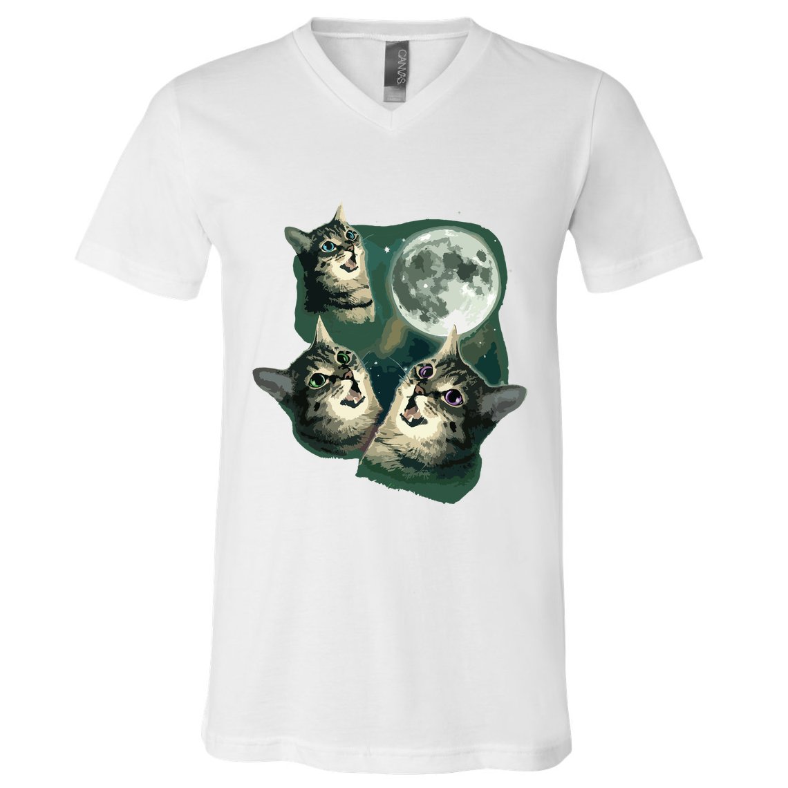Funny Cat Three Cat Moon 3 Wolfs Cute Kitten Graphic V-Neck T-Shirt