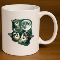 Funny Cat Three Cat Moon 3 Wolfs Cute Kitten Graphic 11oz C Handle Ceramic Mug