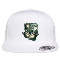Funny Cat Three Cat Moon 3 Wolfs Cute Kitten Graphic Flat Bill Trucker Hat