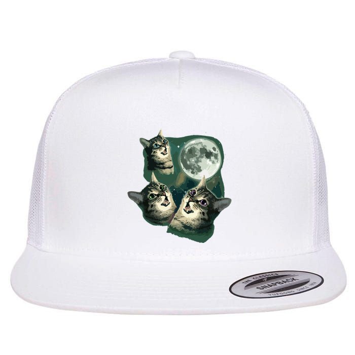 Funny Cat Three Cat Moon 3 Wolfs Cute Kitten Graphic Flat Bill Trucker Hat