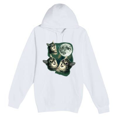 Funny Cat Three Cat Moon 3 Wolfs Cute Kitten Graphic Premium Pullover Hoodie