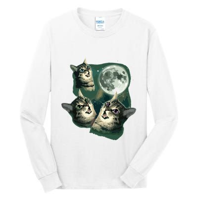 Funny Cat Three Cat Moon 3 Wolfs Cute Kitten Graphic Tall Long Sleeve T-Shirt