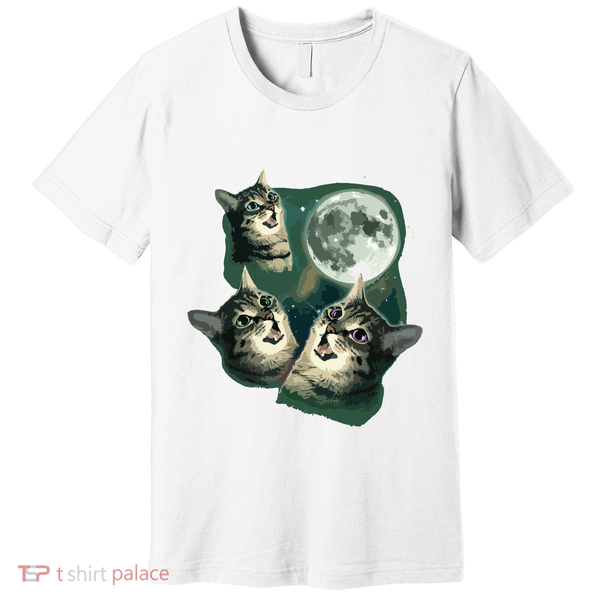 Funny Cat Three Cat Moon 3 Wolfs Cute Kitten Graphic Premium T-Shirt