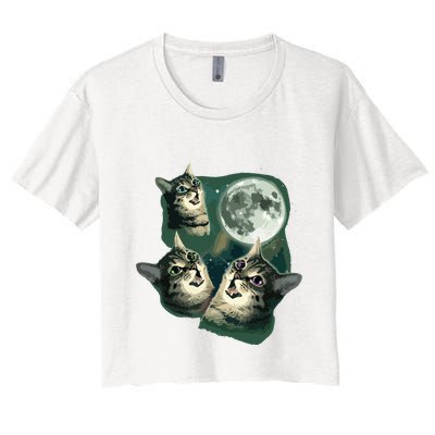 Funny Cat Three Cat Moon 3 Wolfs Cute Kitten Graphic Crop Top