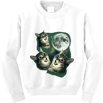 Funny Cat Three Cat Moon 3 Wolfs Cute Kitten Graphic Kids Sweatshirt