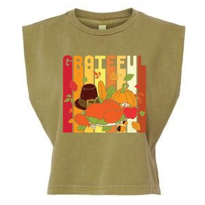 Funny Cute Thanksgiving Grateful Pumpkin Turkey Garment-Dyed Women's Muscle Tee