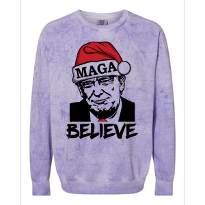 Funny Christmas Trump 2024 Maga Trump Wearing Maga Santa Hat Meaningful Gift Colorblast Crewneck Sweatshirt