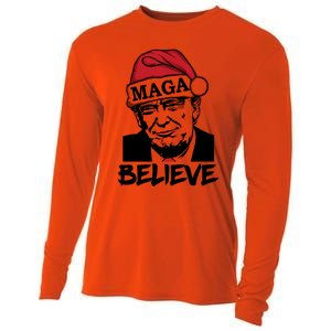 Funny Christmas Trump 2024 Maga Trump Wearing Maga Santa Hat Meaningful Gift Cooling Performance Long Sleeve Crew