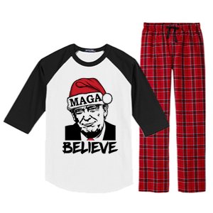 Funny Christmas Trump 2024 Maga Trump Wearing Maga Santa Hat Meaningful Gift Raglan Sleeve Pajama Set